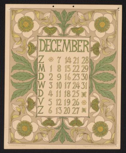 Calendar page for December 1902 with Christmas rose