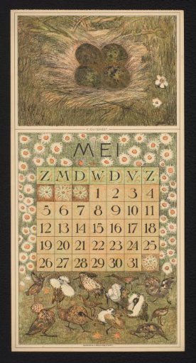 Calendar page for May 1912 with pheasant eggs and capercaillies