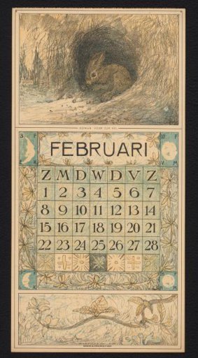 Calendar page for February 1914 with a Rabbit