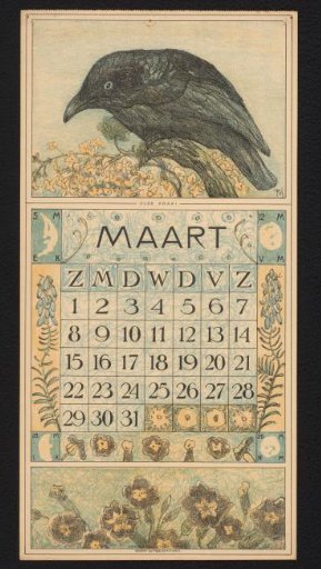 Calendar page for March 1914 with a Crow