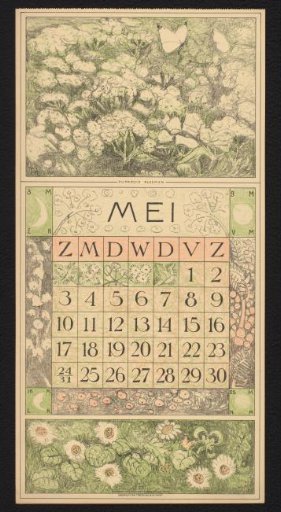 Calendar page for May 1914 with Flowering Knotweed