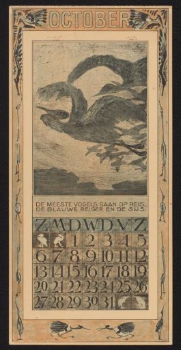Calendar page for October 1907 with Herons in Migration