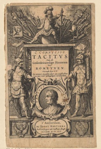 Portrait of Tacitus, flanked by two Roman soldiers, and Mars