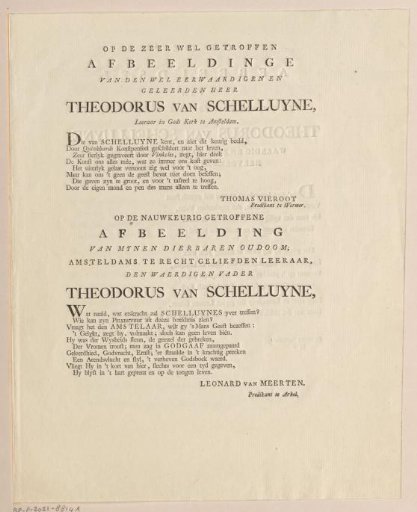 Text Page Accompanying the Portrait of Theodorus van Schelluynen