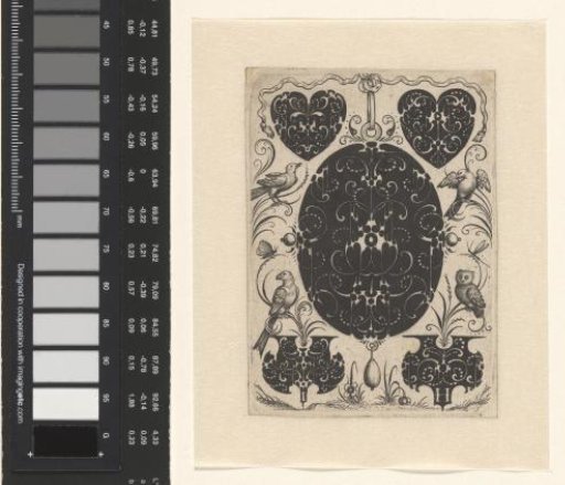 Blackwork Ornament with a Medallion Surrounded by Birds