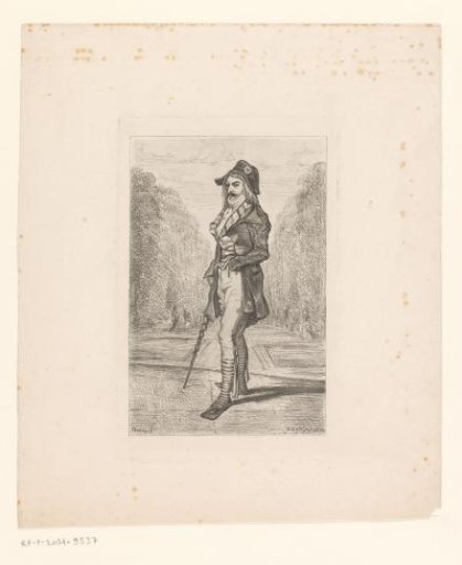Man with a double-edged sword, earring and walking stick