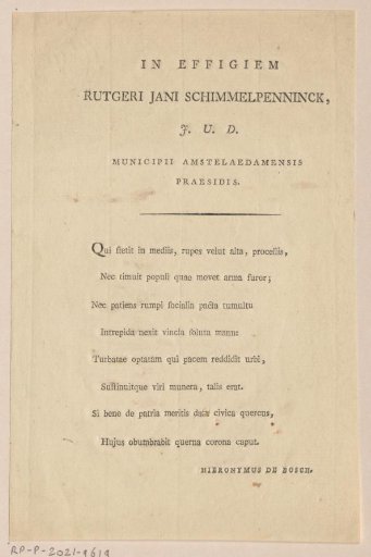 Text page with a poem dedicated to Rutger Jan Schimmelpenninck