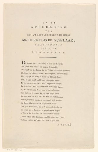 Poem on the portrait of Cornelis de Gijselaar