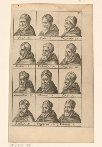 Portraits of twelve popes from Pius IV to and including Urbanus VIII