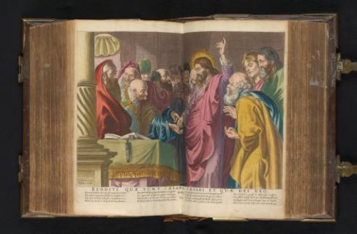 Christ in debate with the Pharisees about paying tribute to the emperor