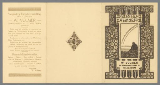 Advertisement folder for the sales exhibition 'Woodcuts by Dutch artists' at Kunsthandel W. Volmer in Hilversum