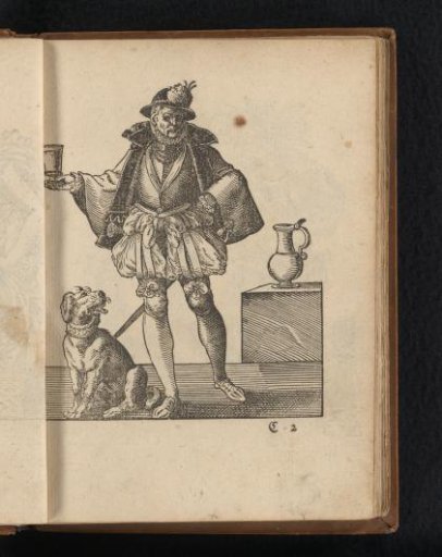 Standing man with chalice and dog