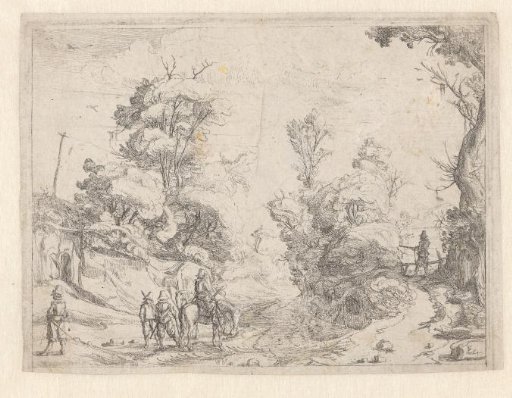 Forested landscape with armed men