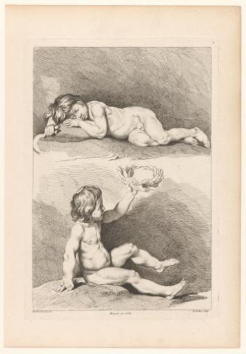 A sleeping boy with a sickle and a boy with a laurel wreath