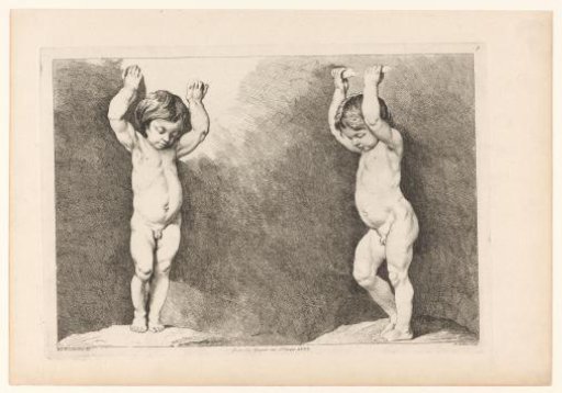 Two boys with their arms raised