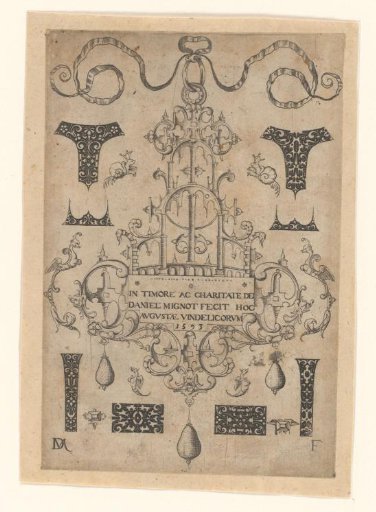 Title page of a series of eight ornamental prints with designs for goldsmithing