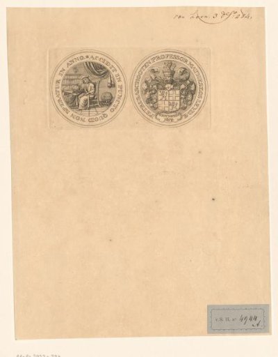 Obverse and reverse of a medal with a portrait of Petrus van Schooten and a coat of arms
