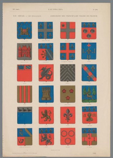 Twenty-four coats of arms of French cities