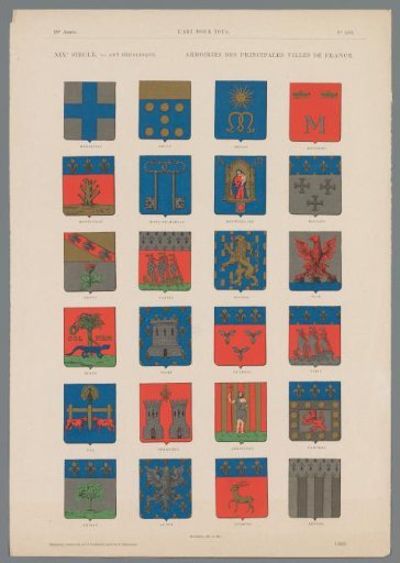 Twenty-four coats of arms of French cities