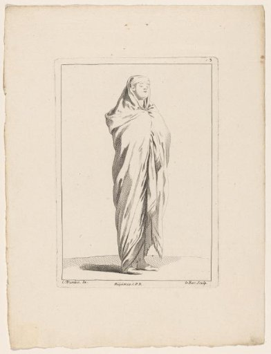 Standing figure with a draped cloak