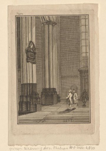Three men viewing the monument to Joost van den Vondel in the New Church in Amsterdam