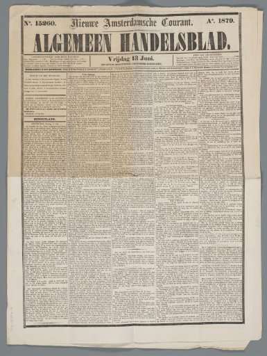 Algemeen Handelsblad of 13 June 1879 with an Article on the Death of Prince Willem on 11 June