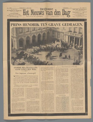 Het Nieuws van den Dag of 11 July 1934 with an article on the funeral of Prince Hendrik