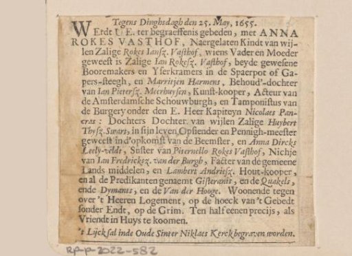 Account of the Death of Anna Rokes Vasthof