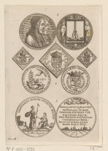 Sheet with three medals in honor of the De Witt brothers