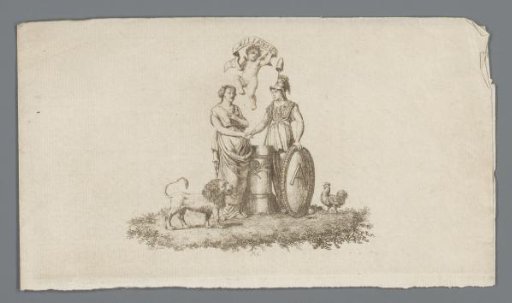 Double-folded strip of paper with an allegorical vignette of the alliance between the Netherlands and France