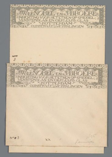Envelope with a sheet of letterhead attached, both bearing the vignette of Le Noble and Broere