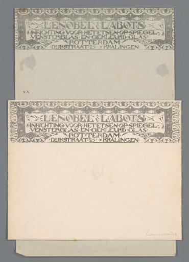 Envelope with a sheet of letterhead attached, both bearing the vignette of Le Noble and Labots
