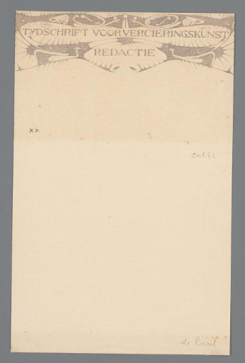 Letterhead with the letterhead of the editorial board of the Tydschrift voor Vercieringskunst