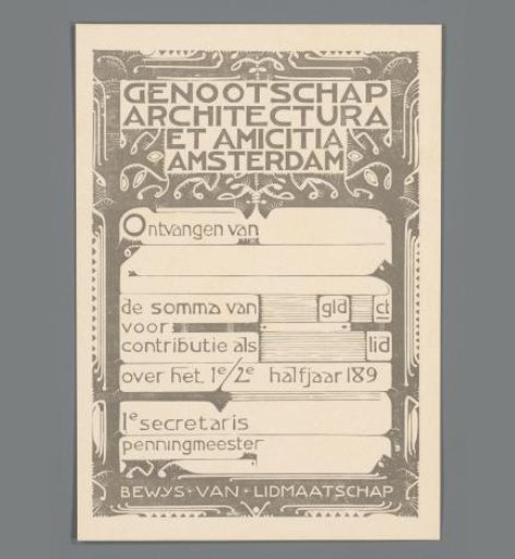 Certificate of membership of the Architectura et Amicitia Society, Amsterdam