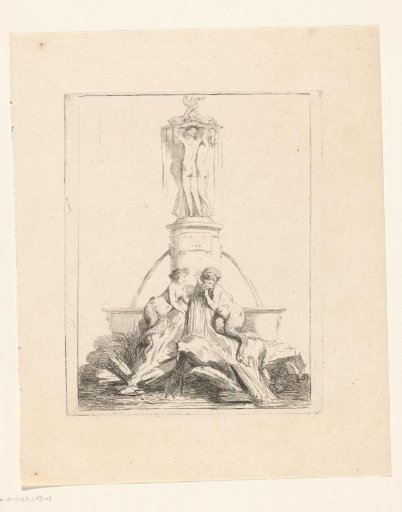Fountain with two tritons under a column with nymphs