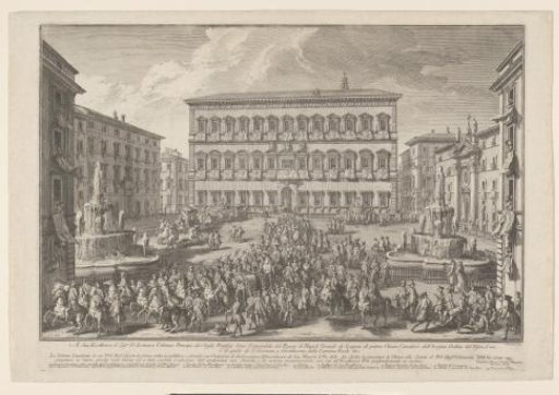 Departure of the Chinea festival procession in Rome from the Palazzo Farnese