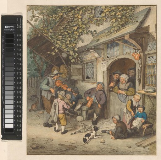 Violin player in front of an inn