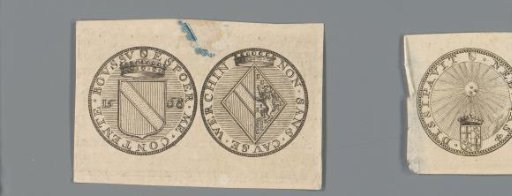 Obverse and reverse of a medal with the coat of arms of Maximilian, Count of Hennin-Lietard, and the coat of arms of Charlotte de Werchin