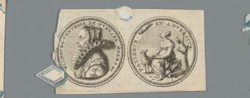 Obverse and reverse of a medal with the portrait of Walburg van Nieuwenaar and the allegorical figures of patience and adversity