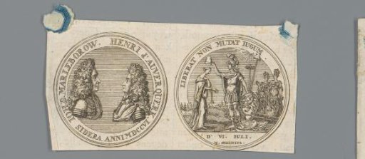 Obverse and reverse of a medal with the portrait of John Churchill and Henry, Count of Nassau-Ouwerkerk, and allegorical figures