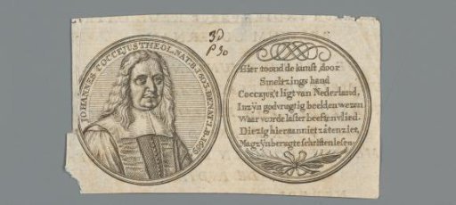 Obverse and reverse of a medal with the portrait of Johannes Coccejus and a poem