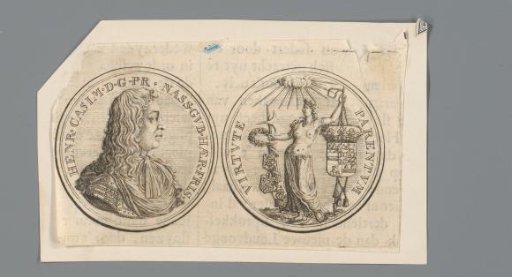 Obverse and reverse of a medal with the portrait of Henry Casimir II of Nassau-Dietz