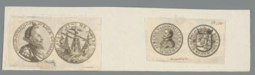 Obverse and reverse of two medals with the portrait of Philip William of Orange, a personification and his coat of arms
