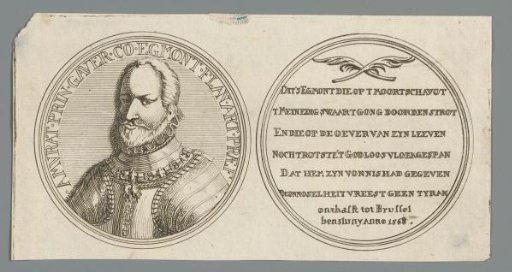 Obverse and reverse of a medal with the portrait of Lamoraal, Count of Egmond and a poem