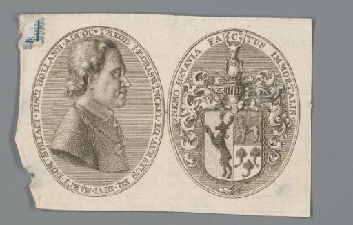 Obverse and reverse of a medal with the portrait of Theodorus Johannes Dirk Graswinckel and his coat of arms