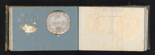 Two pages with a sample of a vignette of silver-coloured metal paper and accompanying table
