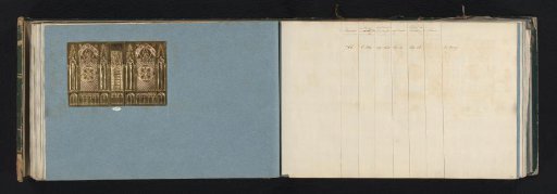 Two pages with a sample of an ornament of gold-coloured metal paper and accompanying table