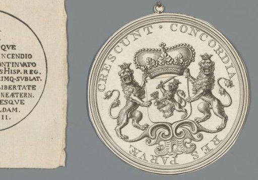 Obverse of a medal with the coat of arms of the Seven United Netherlands