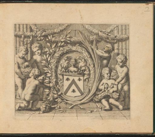 Cartouche with the family coat of arms of Jacques Auguste de Thou