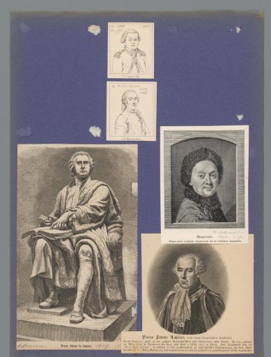 Sheet with five portraits of historical men